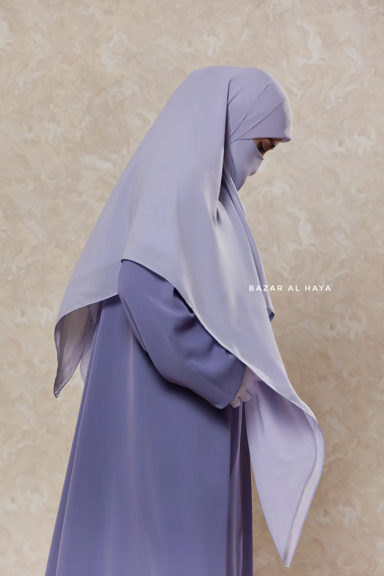 Silver Square Scarf With Half Niqab Set - Super Breathable - Quality