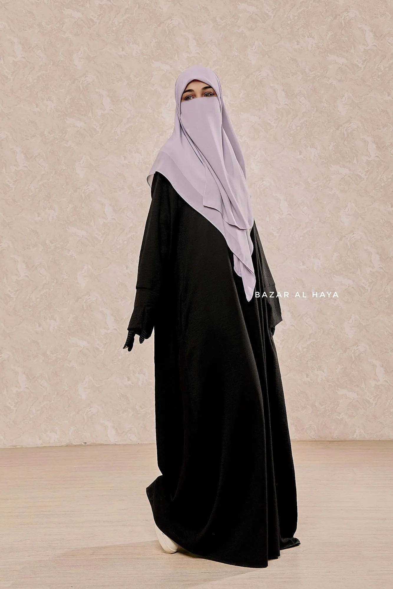 Silver Square Scarf With Half Niqab Set - Super Breathable