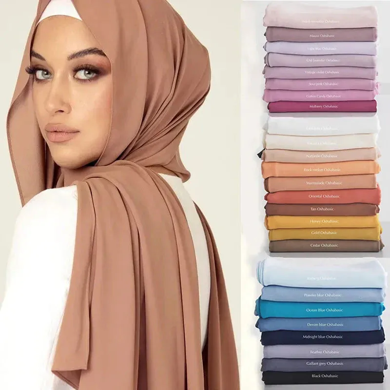 Solid Color Muslim Chiffon Scarf Hijab Headband for Women