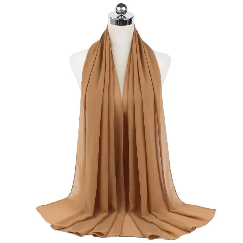 Solid Color Muslim Chiffon Scarf Hijab Headband for Women