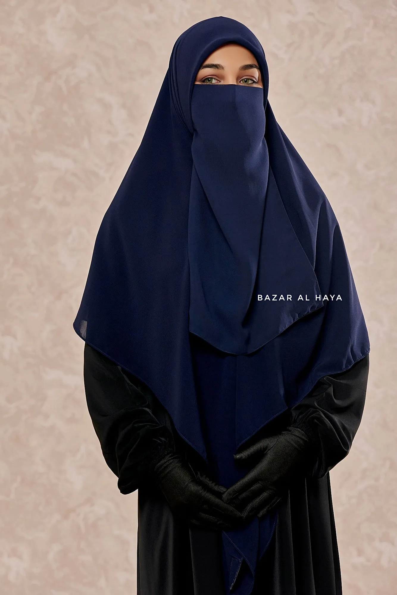 Square Scarf With Half Niqab Set In Dark Blue - Super Breathable - Quality