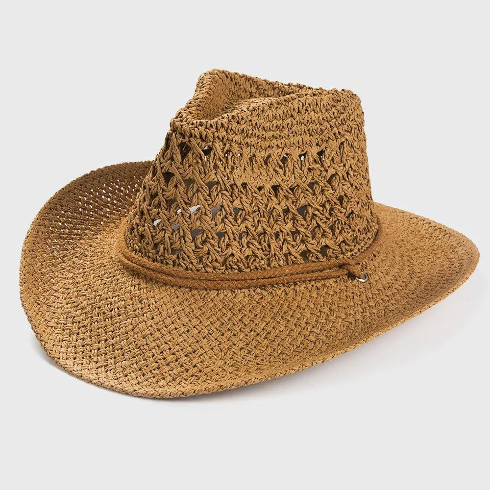 Straw Cowboy Hat Band Shapeable Brim Beach Cowgirl,Khaki