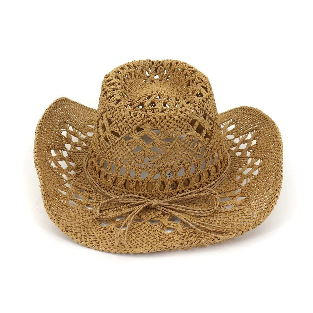 Straw Cowboy Hat Band Shapeable Brim Beach Cowgirl,Khaki