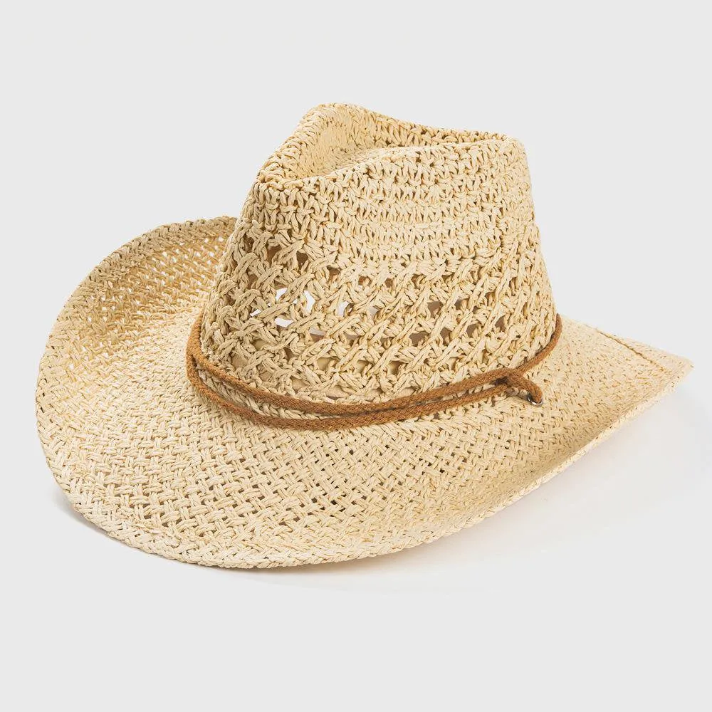 Straw Cowboy Hat Band Shapeable Brim Beach Cowgirl,Khaki