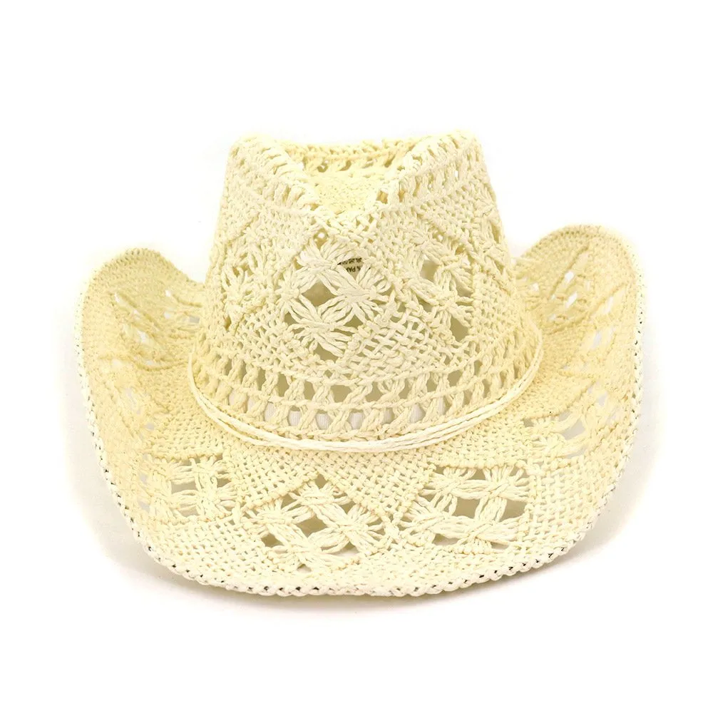 Straw Cowboy Hat Band Shapeable Brim Beach Cowgirl,Khaki