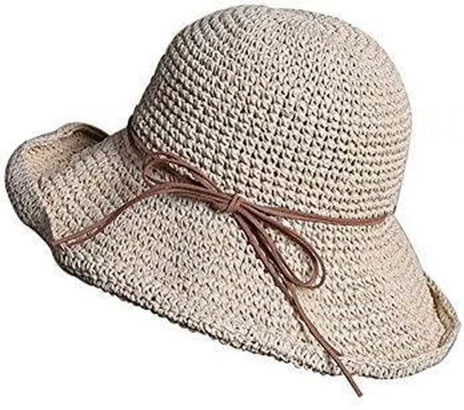 Straw Cowboy Hat Band Shapeable Brim Beach Cowgirl,Khaki