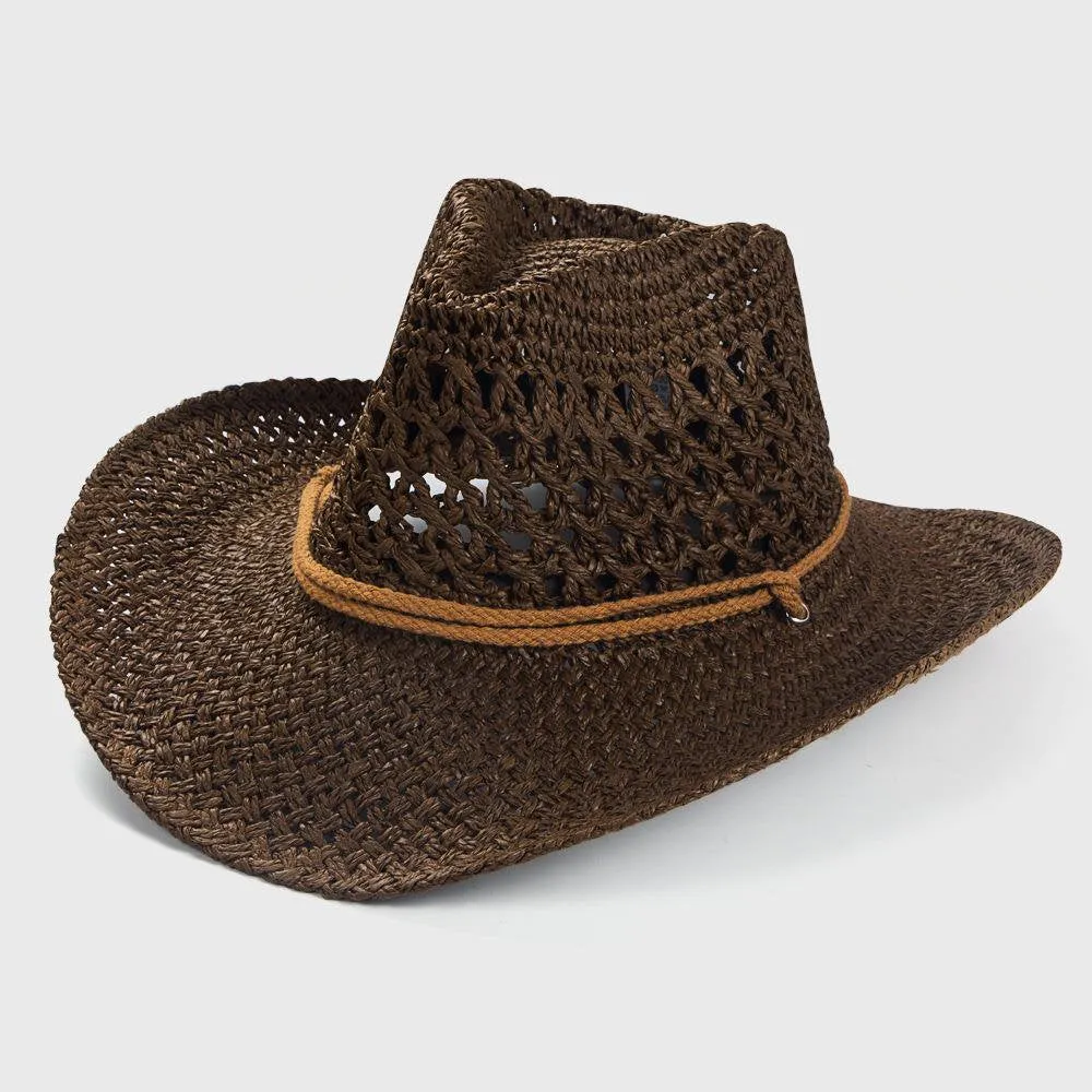 Straw Cowboy Hat Band Shapeable Brim Beach Cowgirl,Khaki