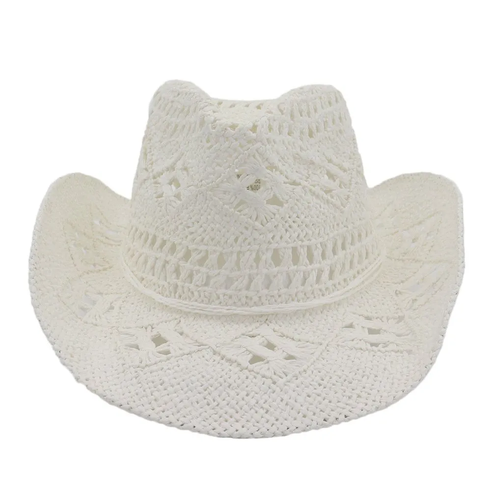 Straw Cowboy Hat Band Shapeable Brim Beach Cowgirl,Khaki