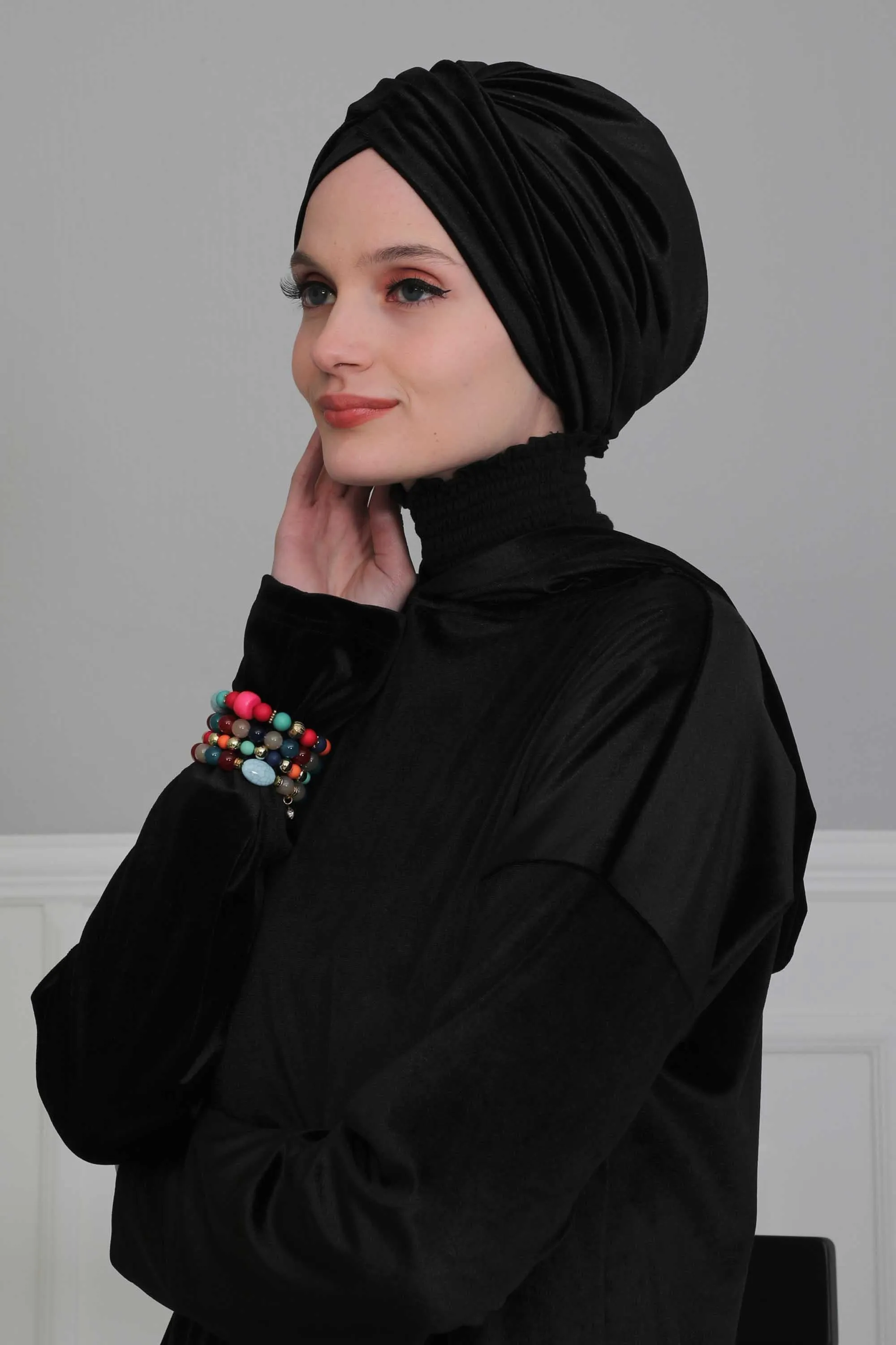 Super Soft Velvet Pre-Tied Turban, Comfortable Lightweight Winter Bonnet Cap for Women, Easy Wrap Women Head Covering, Chemo Cancer Cap,B-9K