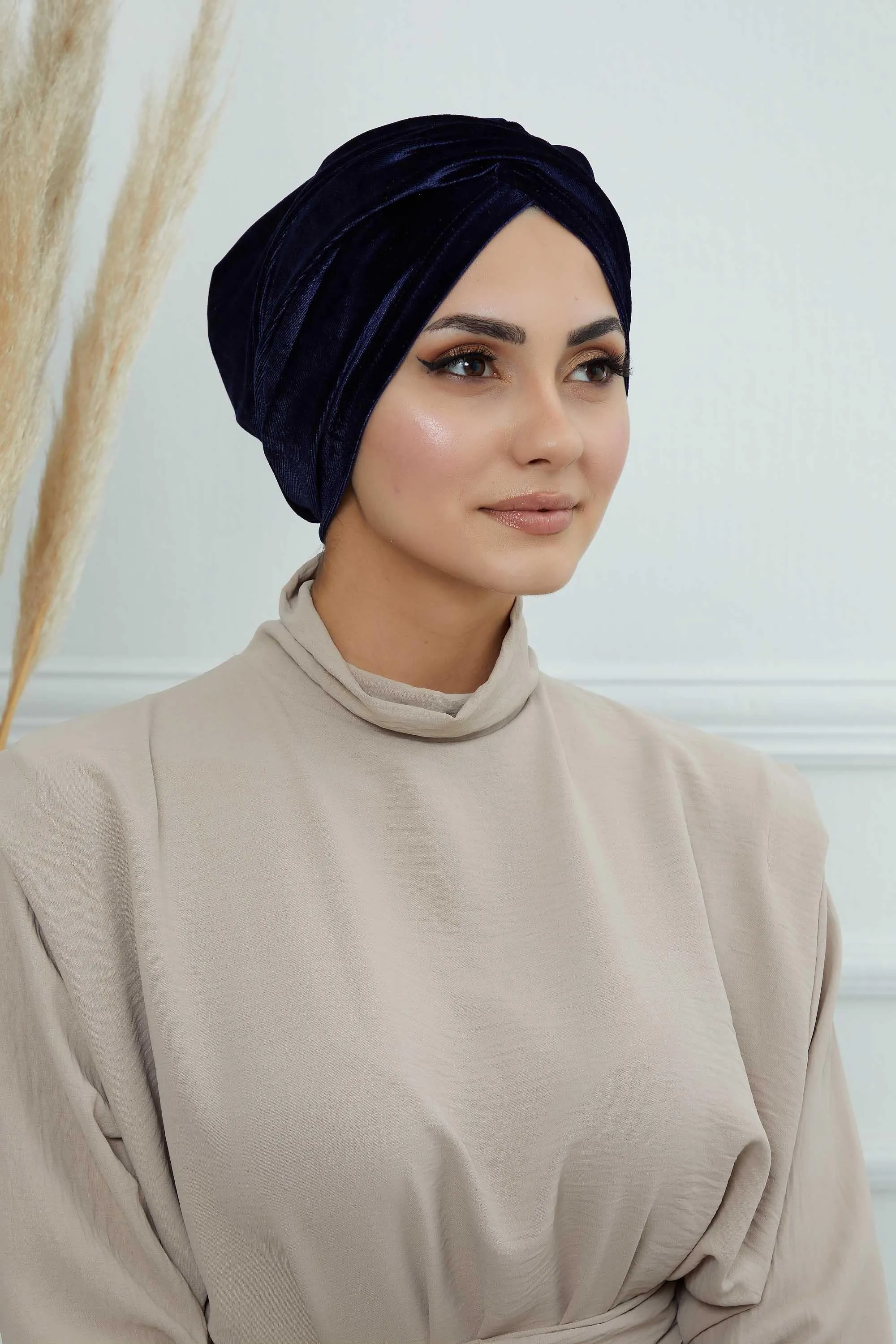 Super Soft Velvet Pre-Tied Turban, Comfortable Lightweight Winter Bonnet Cap for Women, Easy Wrap Women Head Covering, Chemo Cancer Cap,B-9K