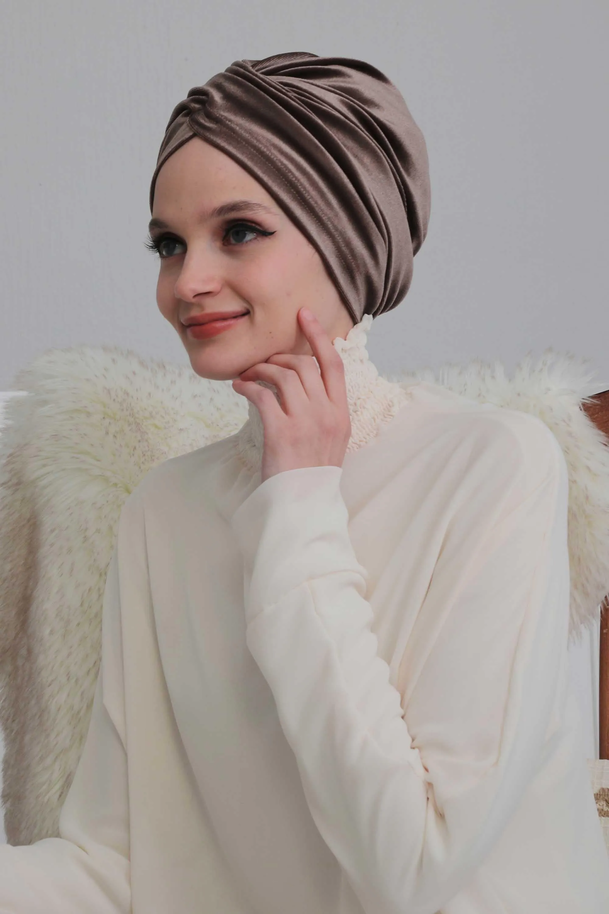 Super Soft Velvet Pre-Tied Turban, Comfortable Lightweight Winter Bonnet Cap for Women, Easy Wrap Women Head Covering, Chemo Cancer Cap,B-9K