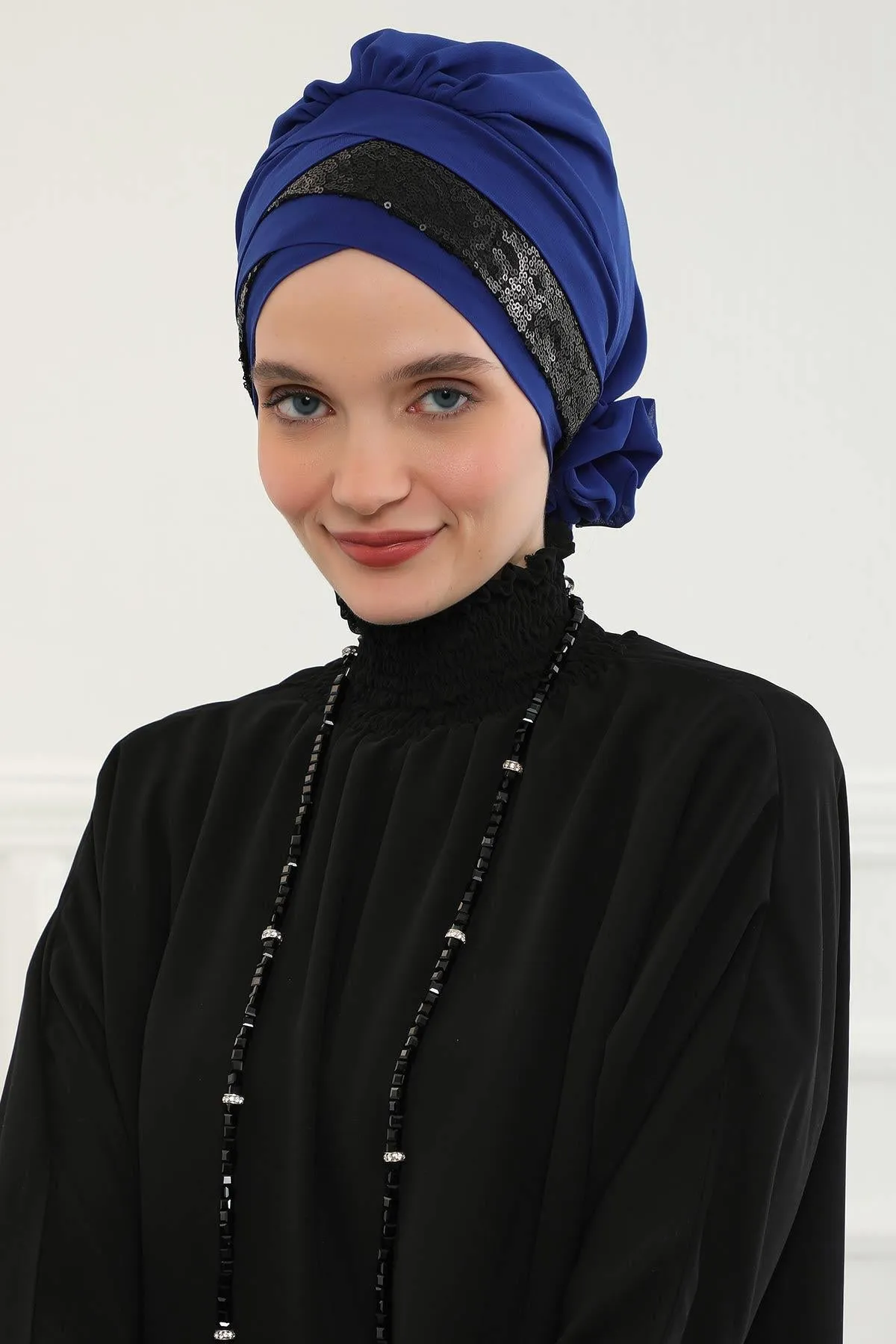 Two Colors Instant Turban Lightweight Chiffon and Sequined Scarf Head Turbans For Women Headwear Stylish Elegant Design,HT-47P