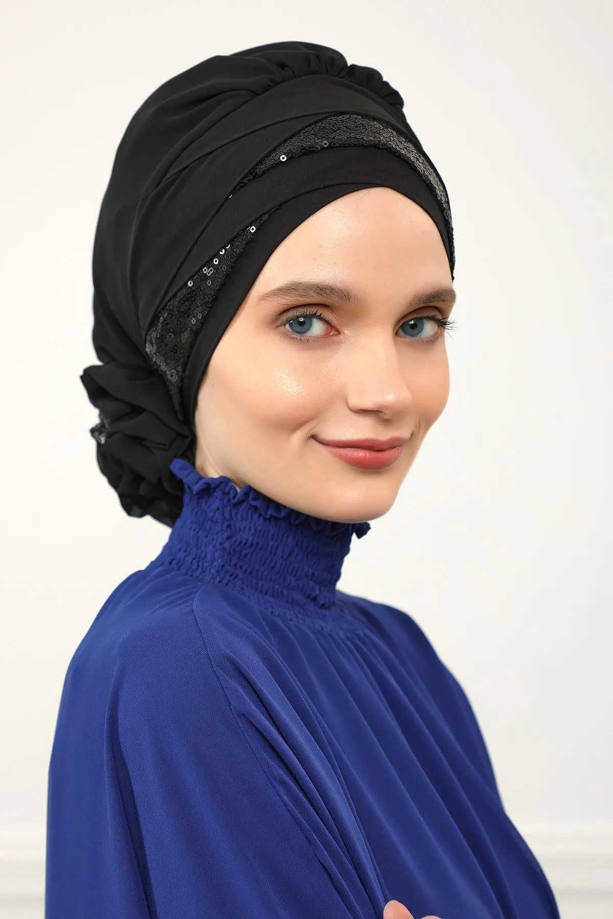 Two Colors Instant Turban Lightweight Chiffon and Sequined Scarf Head Turbans For Women Headwear Stylish Elegant Design,HT-47P