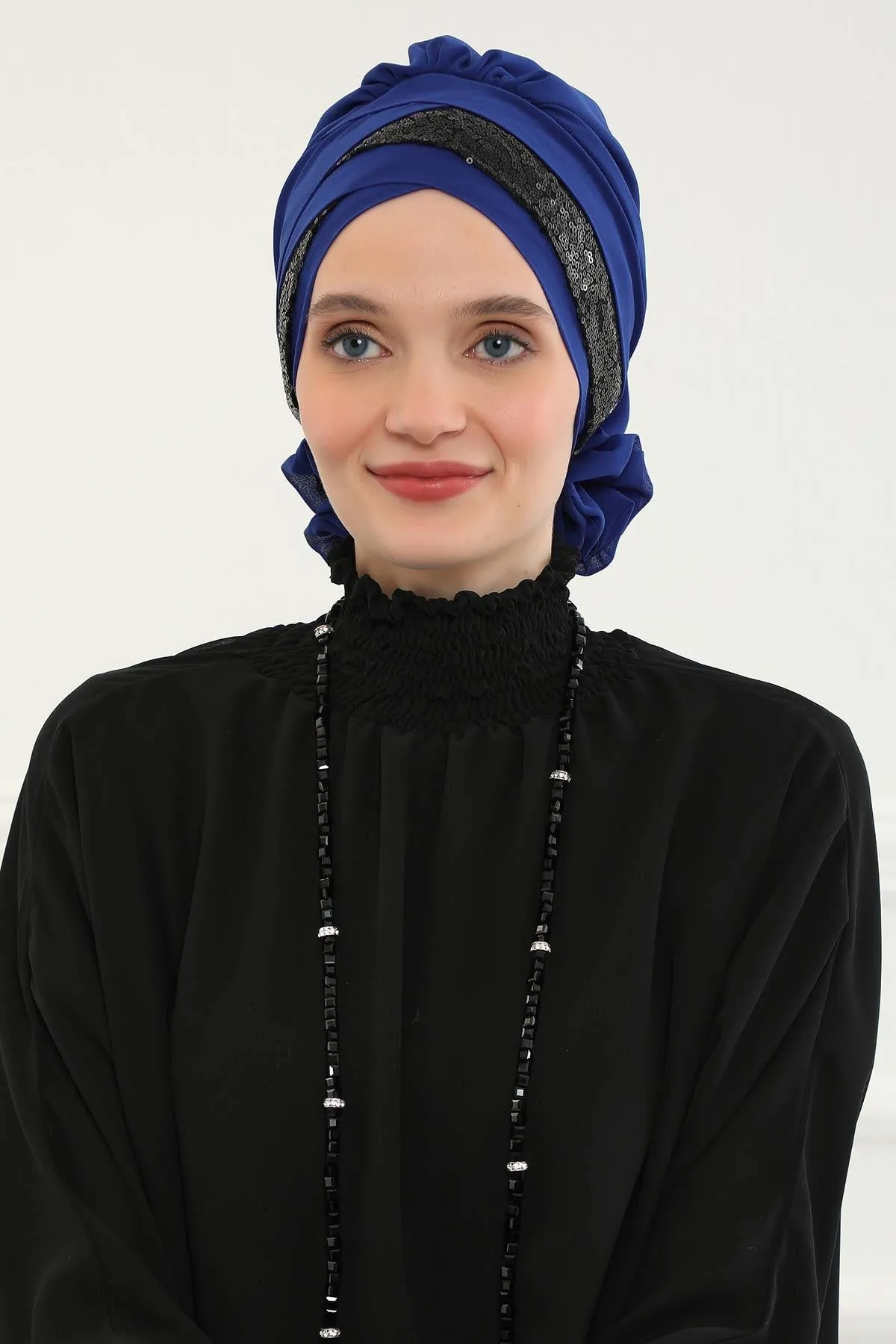 Two Colors Instant Turban Lightweight Chiffon and Sequined Scarf Head Turbans For Women Headwear Stylish Elegant Design,HT-47P