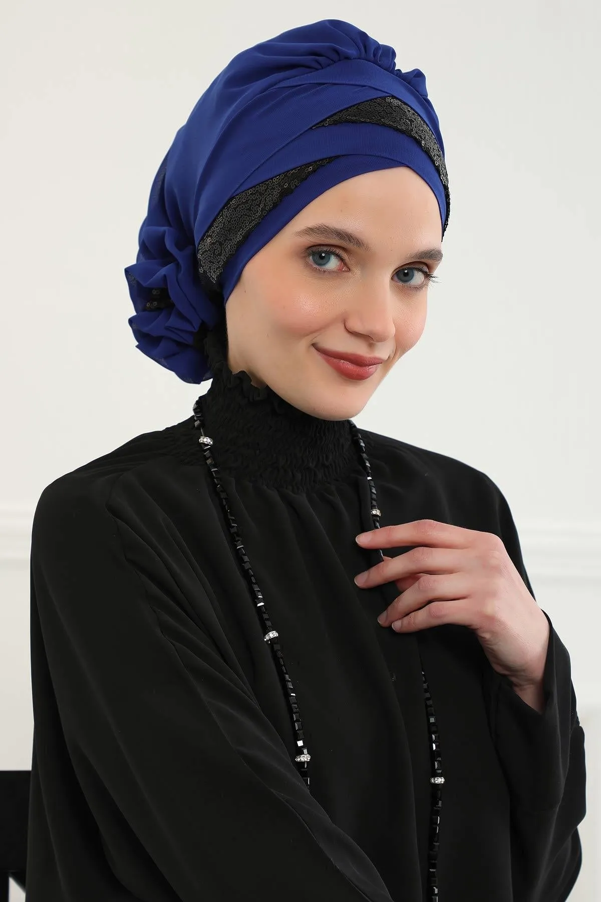 Two Colors Instant Turban Lightweight Chiffon and Sequined Scarf Head Turbans For Women Headwear Stylish Elegant Design,HT-47P