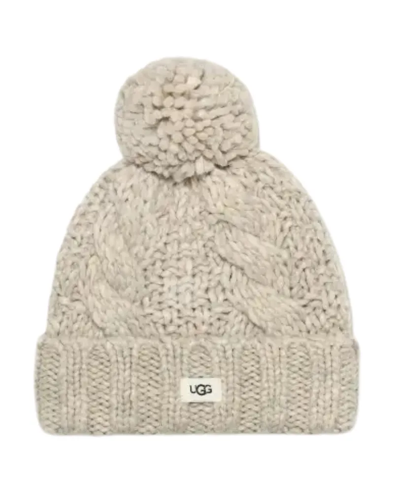 UGG Light Grey Infants Cable Knit Beanie & Mittens Set