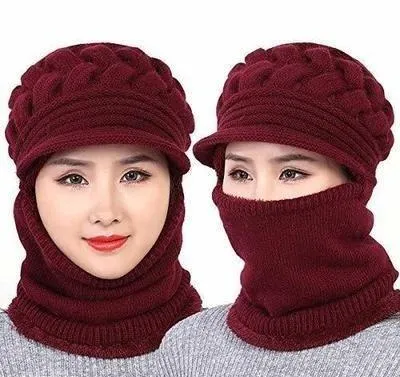 Ultra Soft Woolen Beanie Cap   Neck Scarf Set Warm Snow Proof