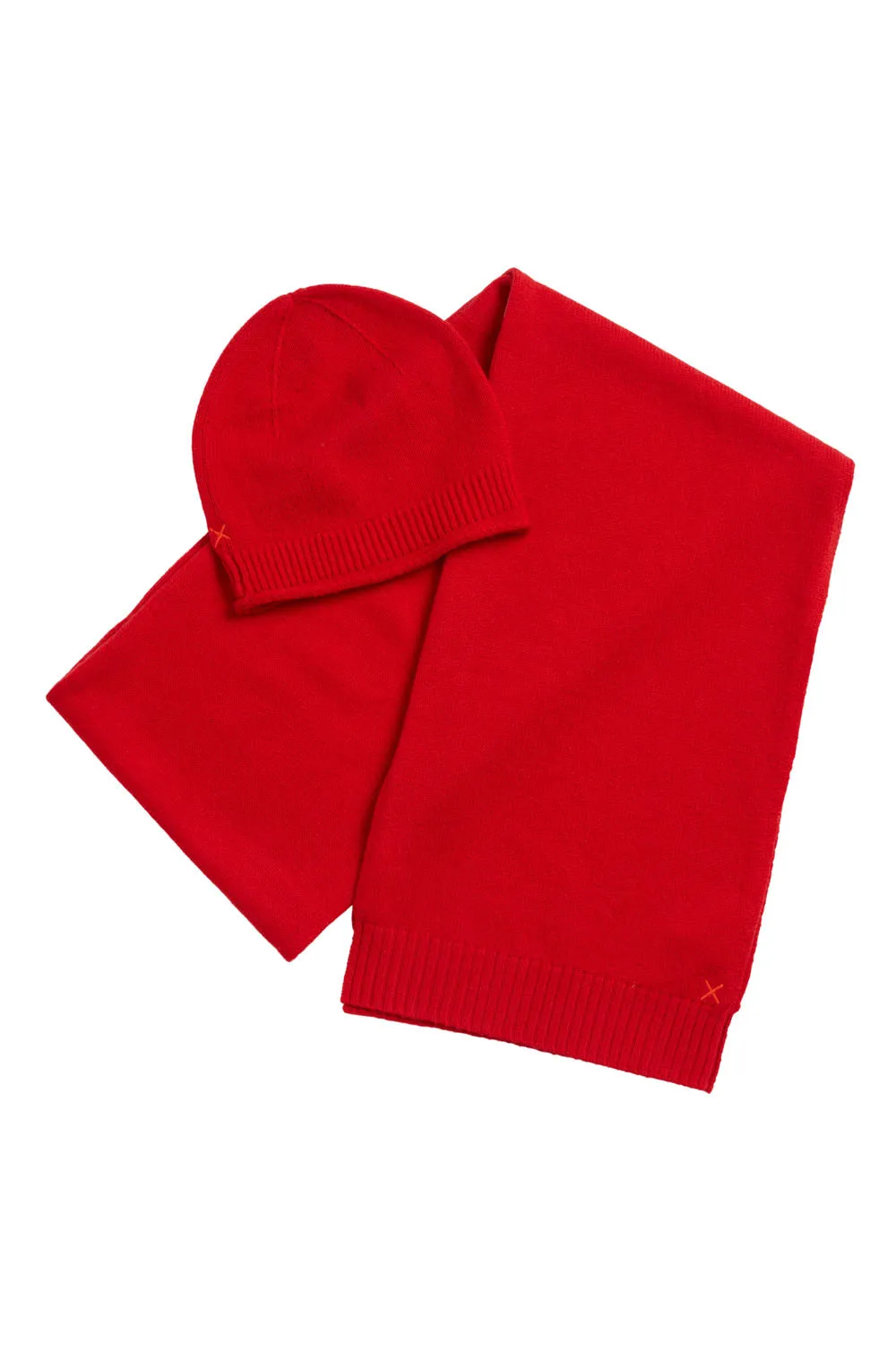 Velvet-Red Wool-Cashmere Accessories Set