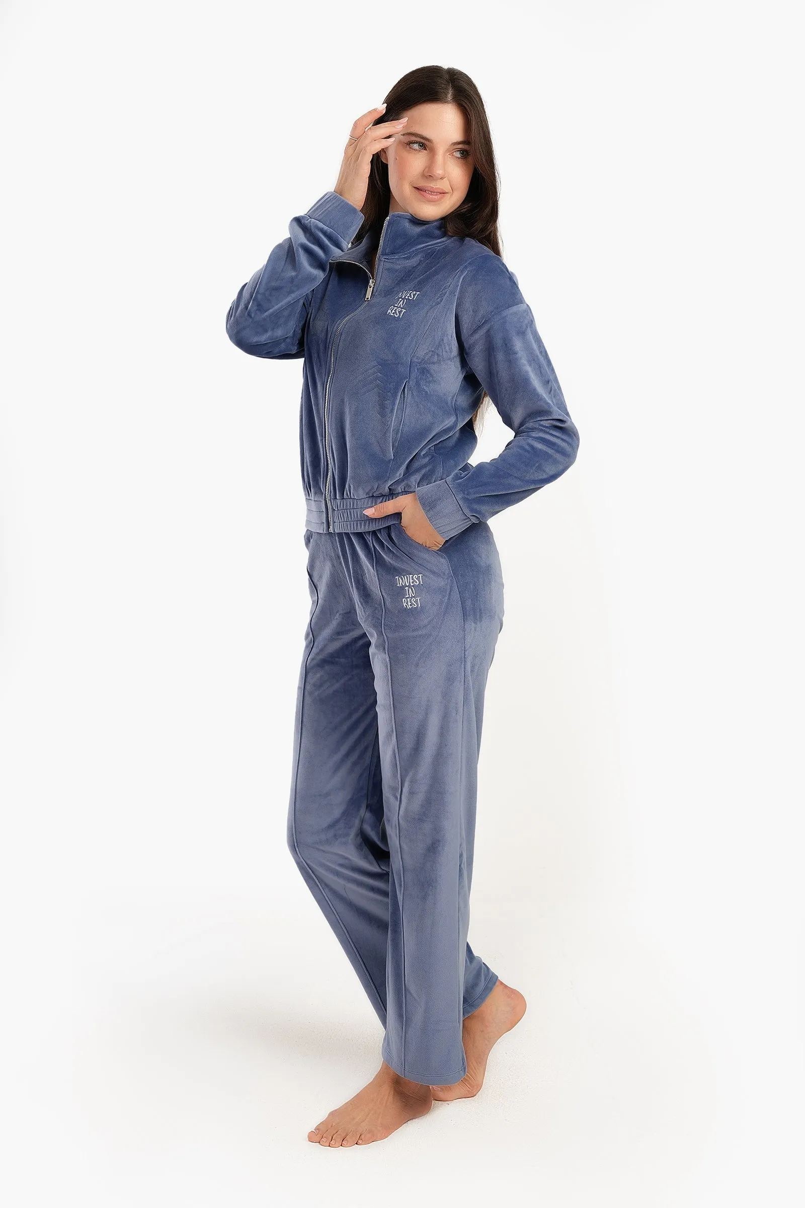 Velvet Stand Collar Pyjama Set