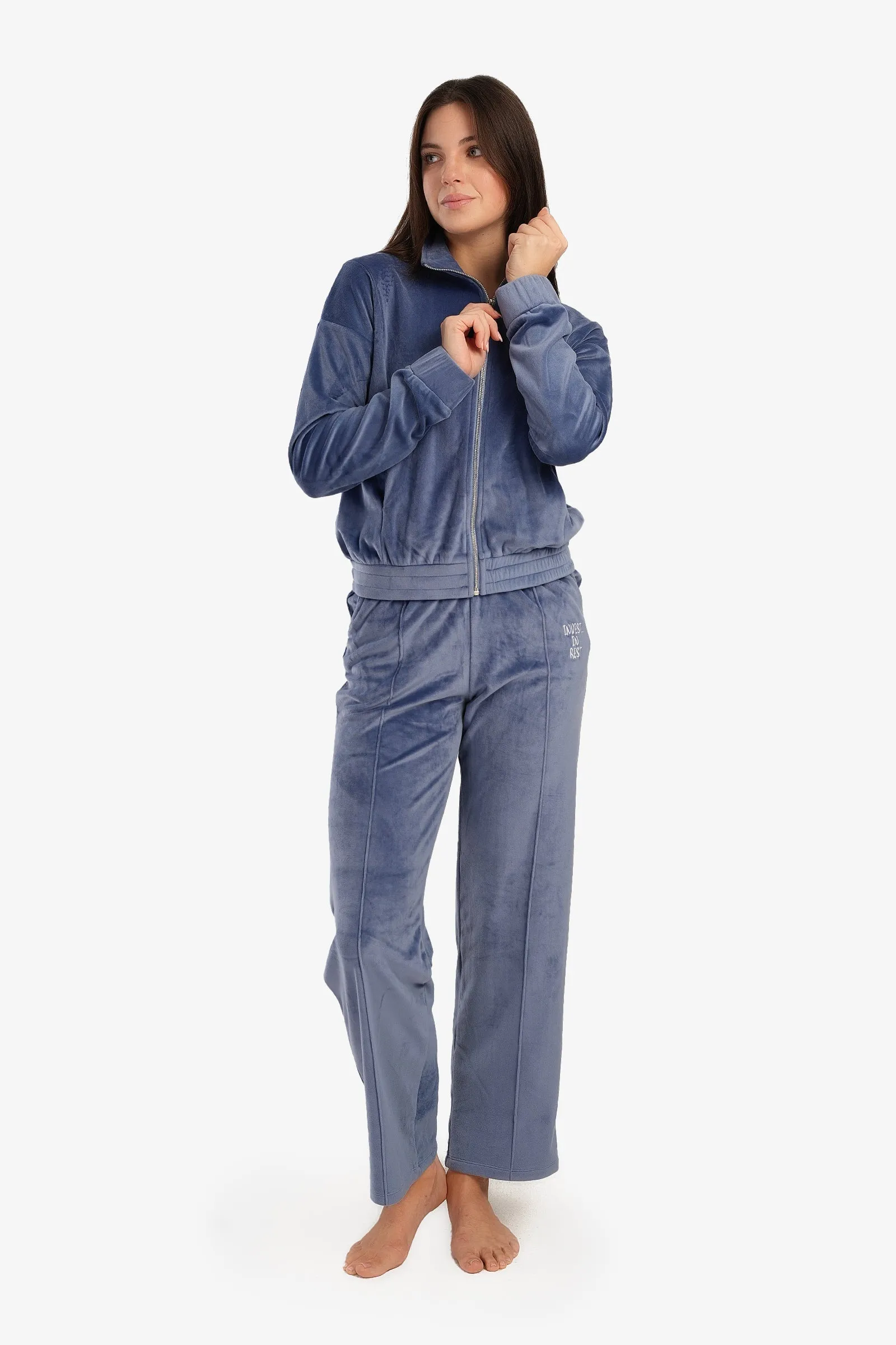 Velvet Stand Collar Pyjama Set