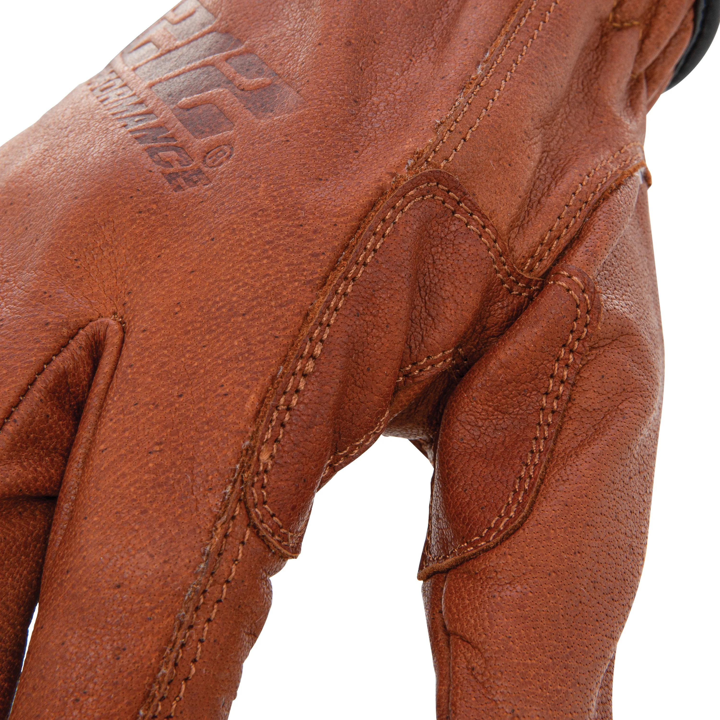 Waterproof Fleece Lined Buffalo Leather Driver Winter Work Glove with Rib Knit Cuff in Russet Brown