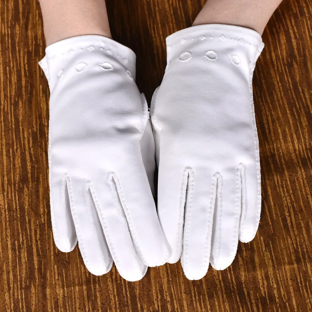 White Dot Embroidery Vintage Gloves