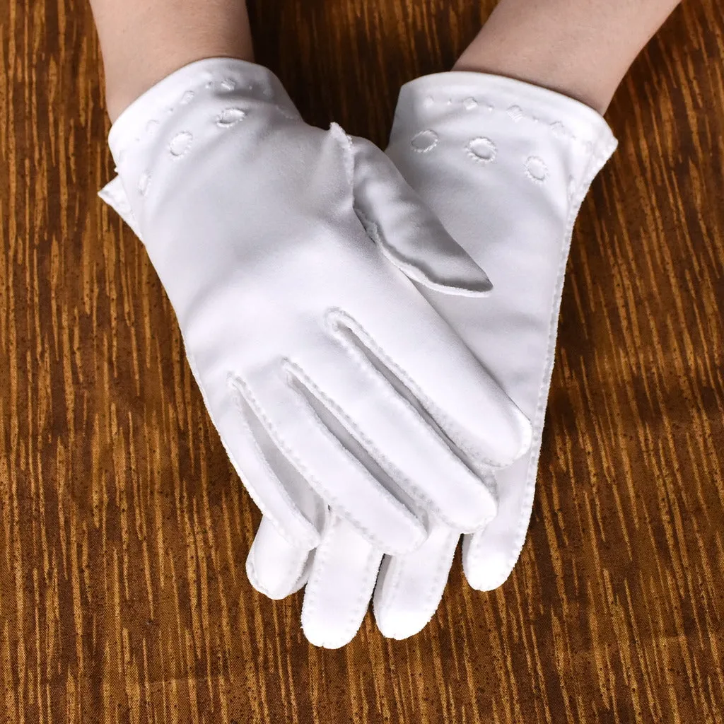 White Dot Embroidery Vintage Gloves