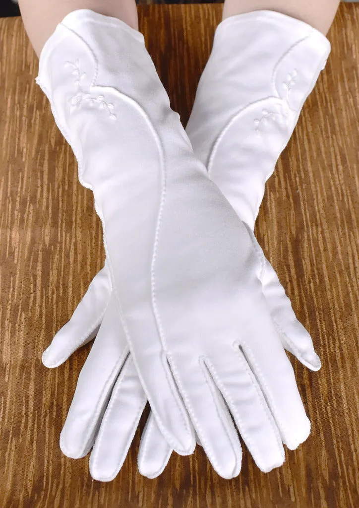 White Emb Swirl Star Vintage Gloves