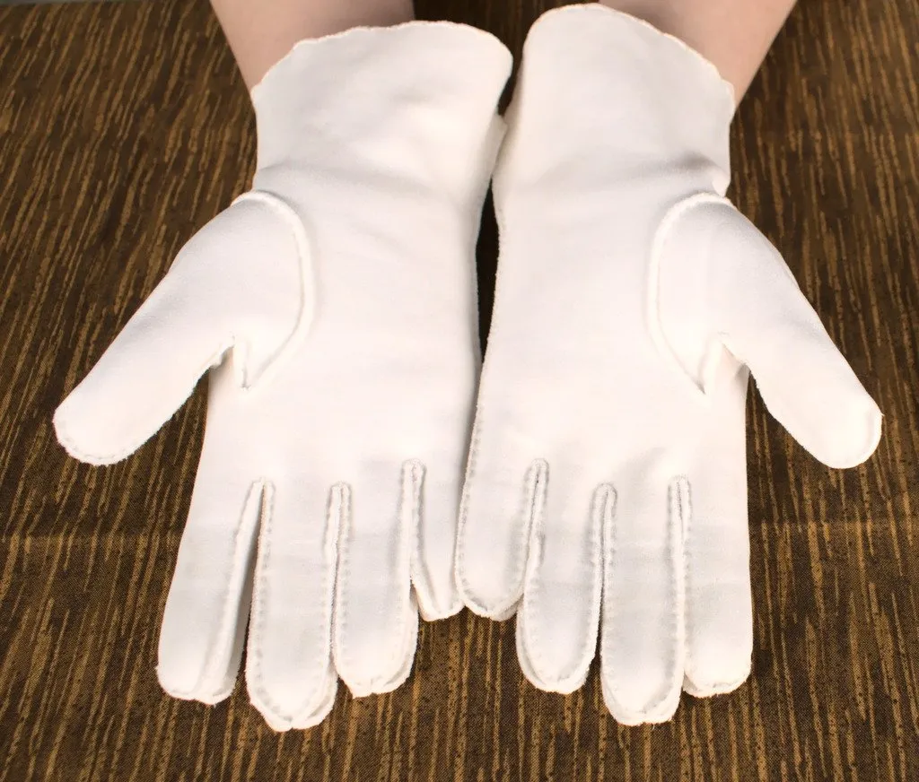 White Embroidered Hem Gloves