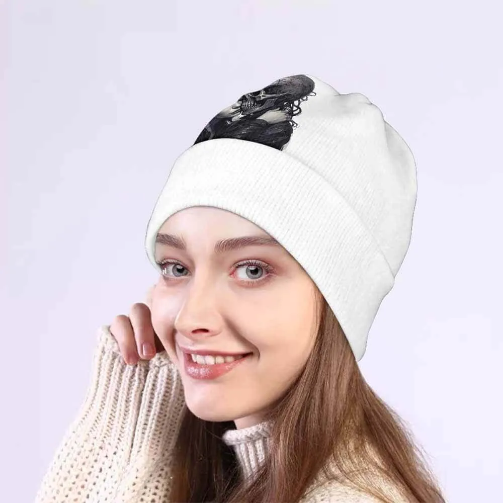 White Girl Skull Skeleton Hug Warm Knitted Beanie Hat