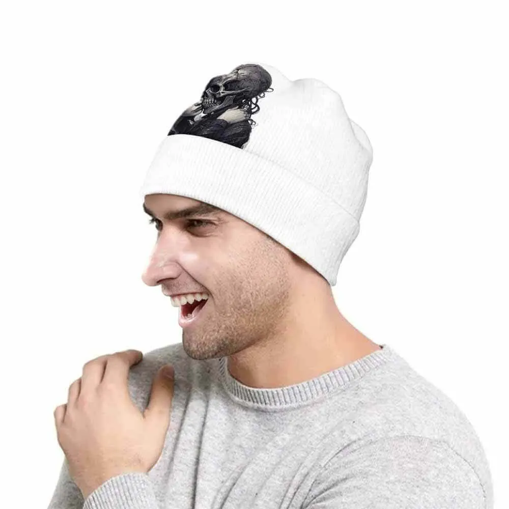 White Girl Skull Skeleton Hug Warm Knitted Beanie Hat