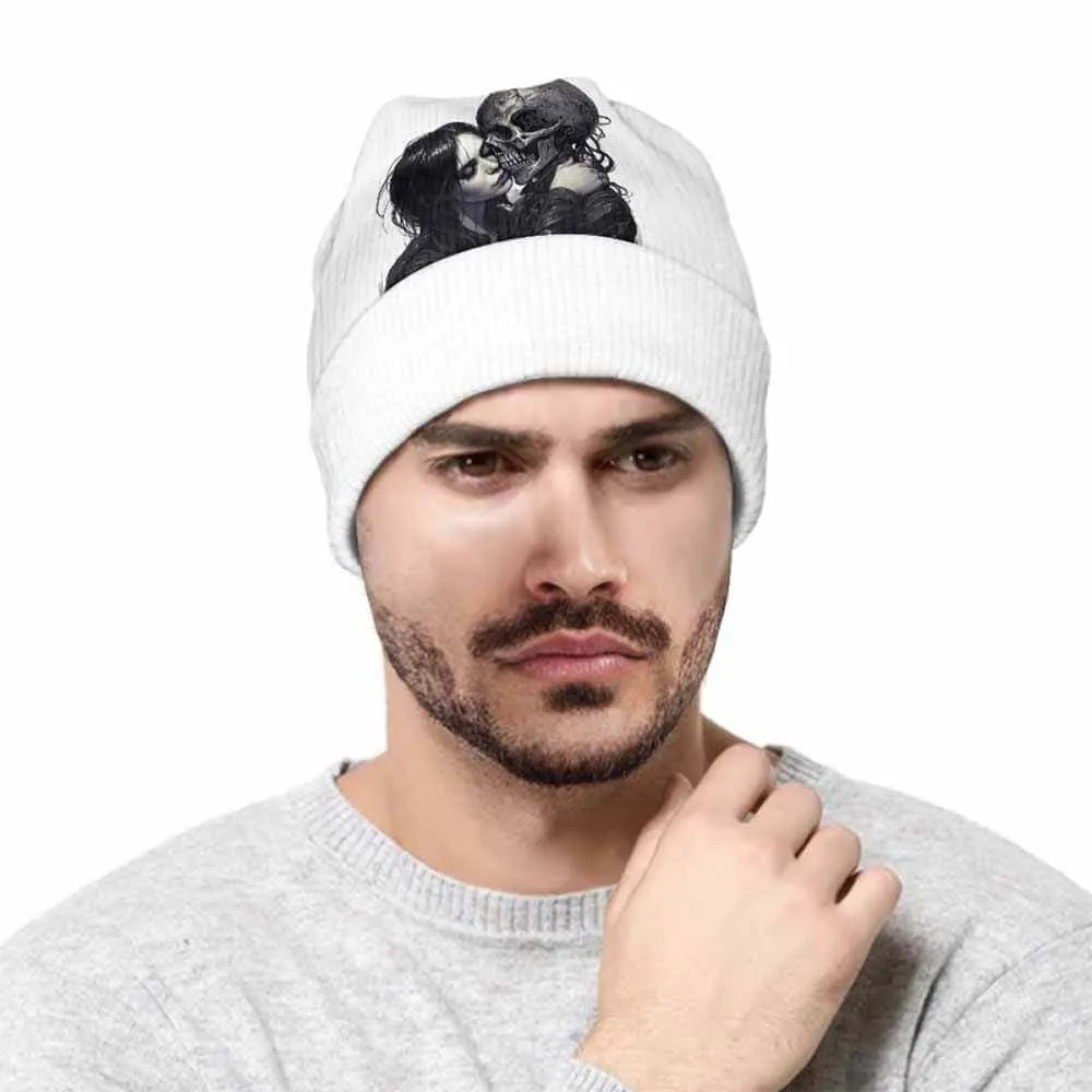 White Girl Skull Skeleton Hug Warm Knitted Beanie Hat