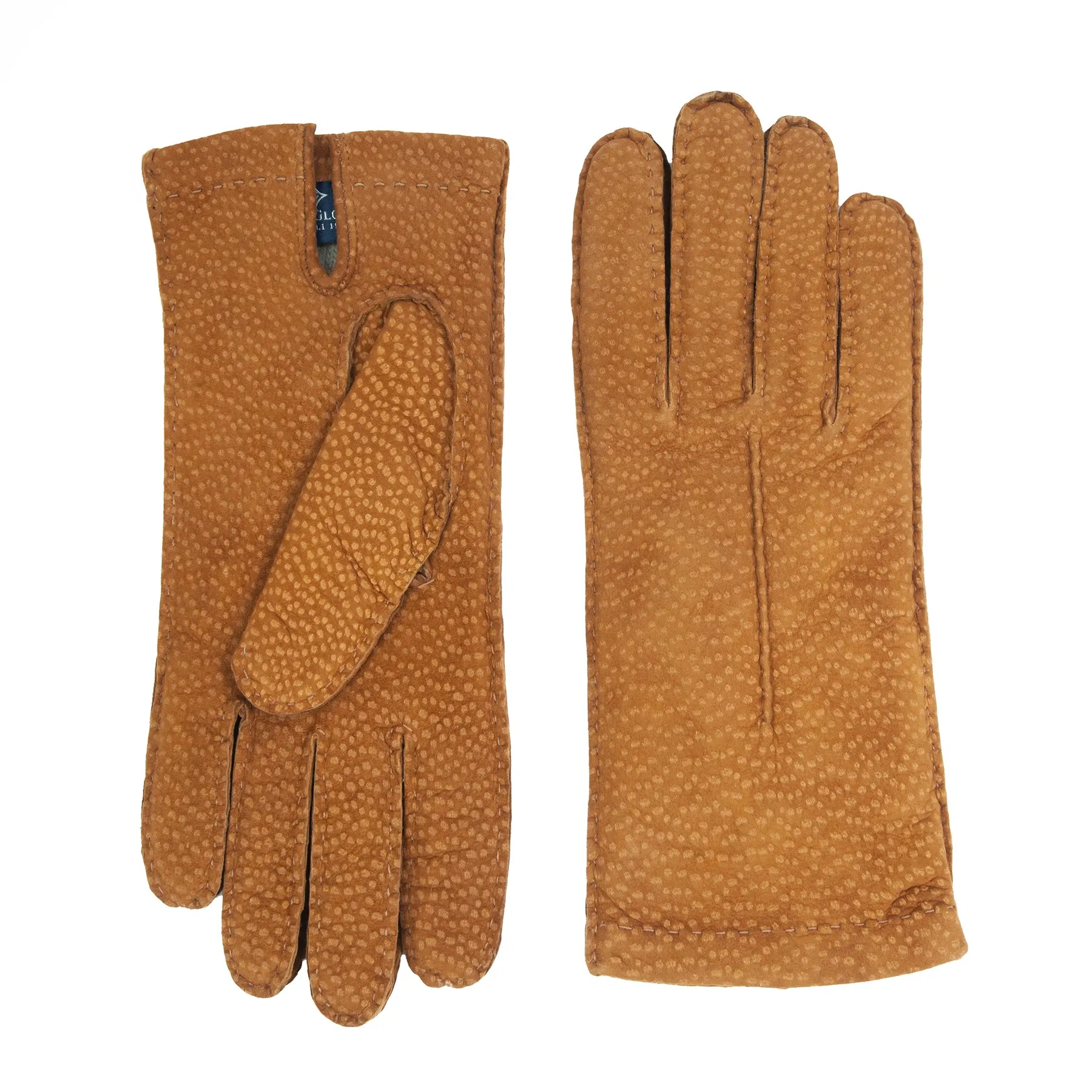 Woman's  tobacco carpincho gloves entirely hand-sewn cashmere lined