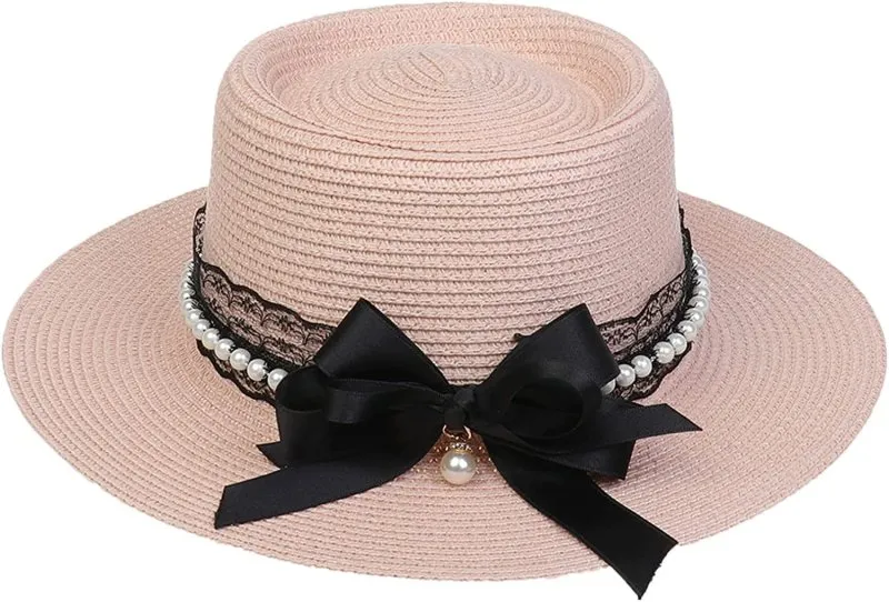 Womens Big Bowknot Wide Brim Concave Top Straw Hat Floppy Summer Sun Beach UPF50 Foldable Fedora Trilby