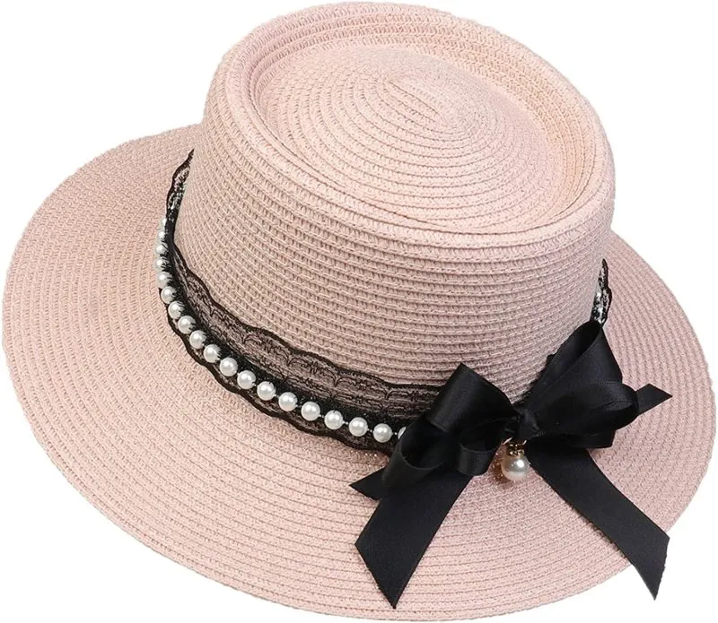 Womens Big Bowknot Wide Brim Concave Top Straw Hat Floppy Summer Sun Beach UPF50 Foldable Fedora Trilby