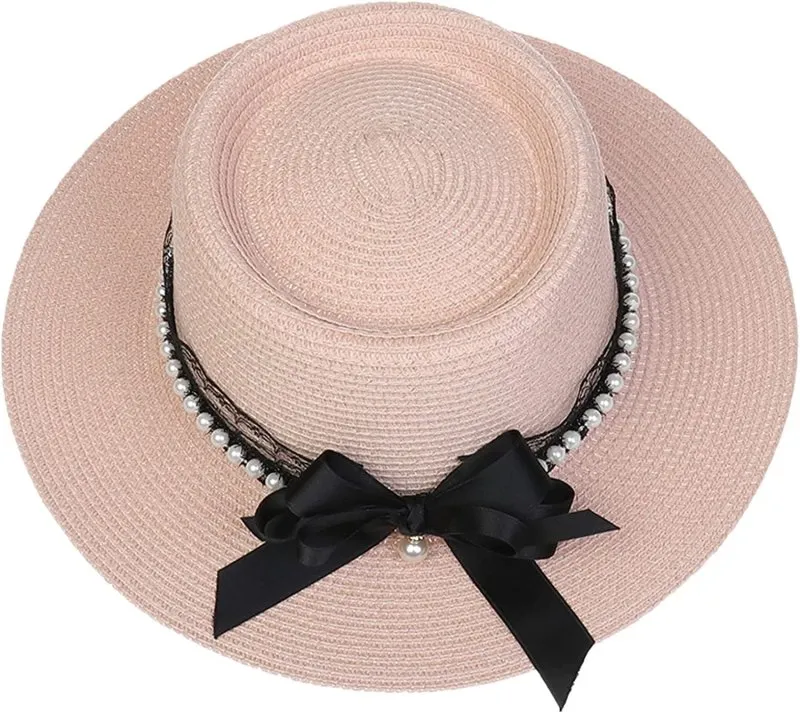 Womens Big Bowknot Wide Brim Concave Top Straw Hat Floppy Summer Sun Beach UPF50 Foldable Fedora Trilby