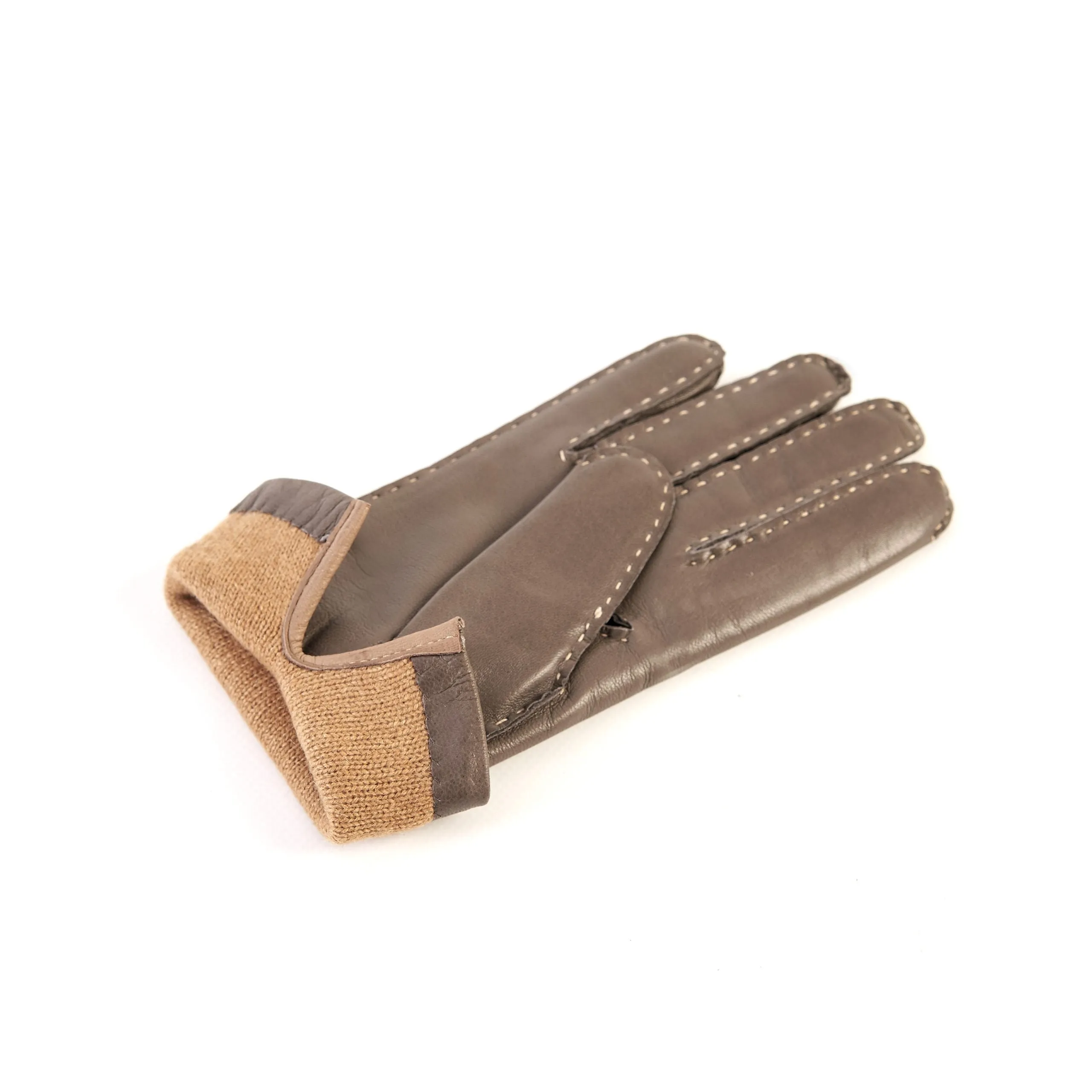 Women's classic mud nappa leather gloves entirely hand-sewn with cashmere lining