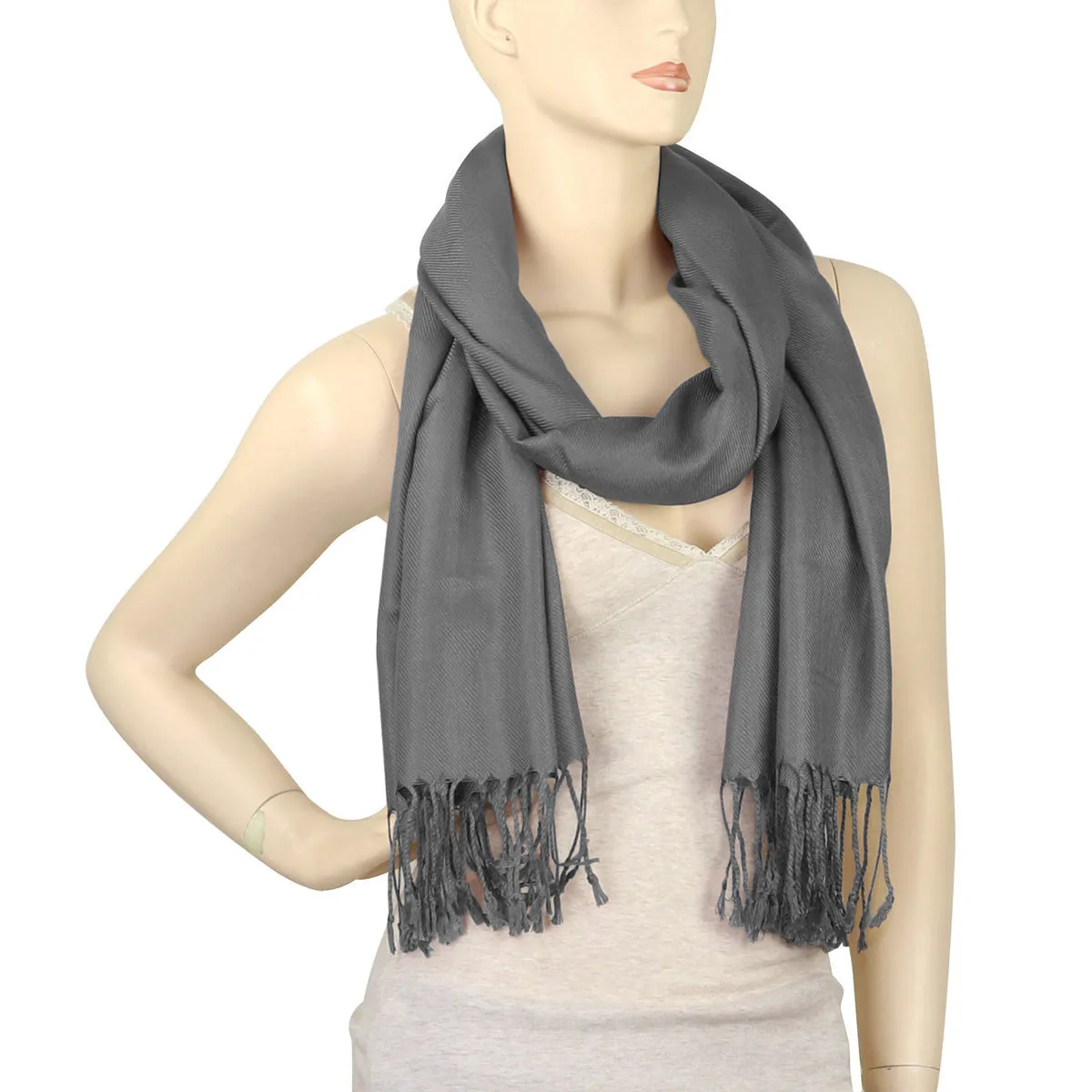 Women's Soft Solid Color Pashmina Shawl Wrap Scarf - Dark Grey