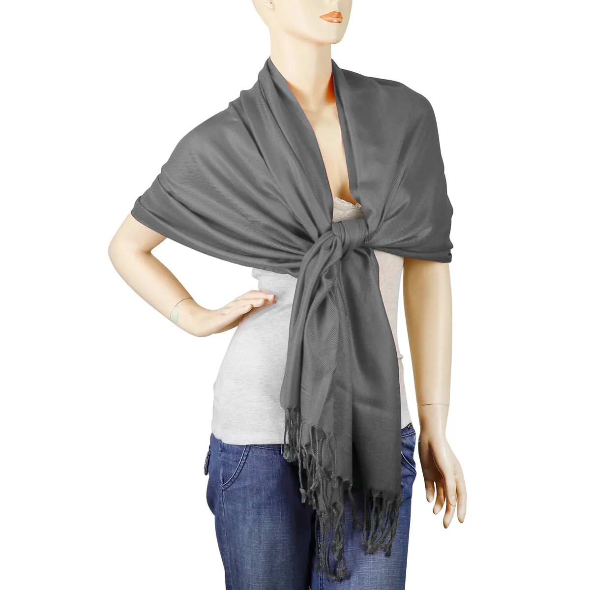 Women's Soft Solid Color Pashmina Shawl Wrap Scarf - Dark Grey