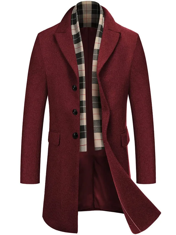 Wool Blend Coat with Detachable Plaid Scarf (US Only)