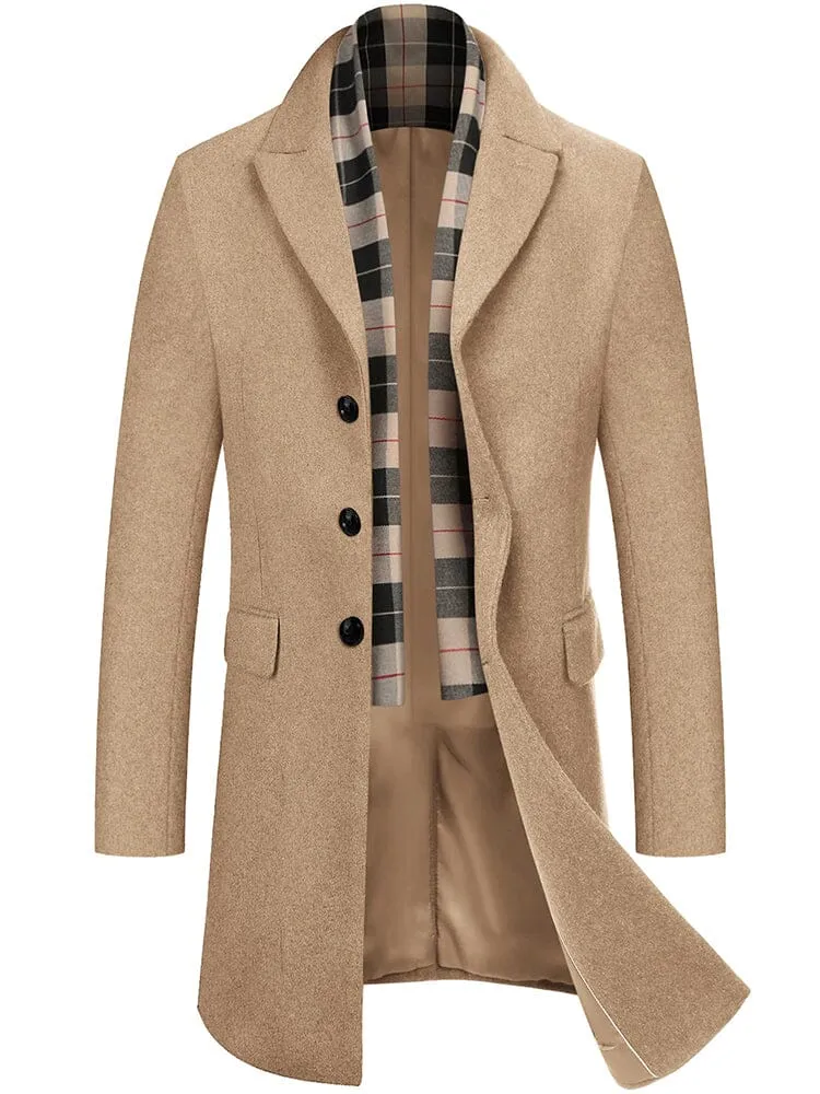 Wool Blend Coat with Detachable Plaid Scarf (US Only)