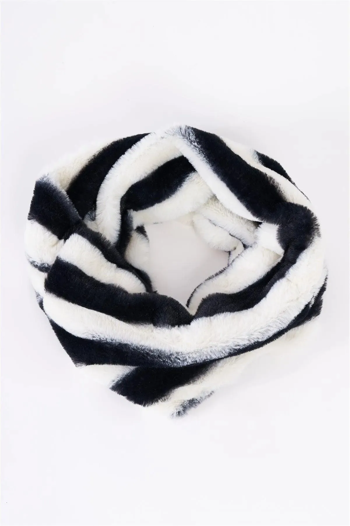 Zebra Striped Fuzzy Faux Fur Twisted Infinity Scarf