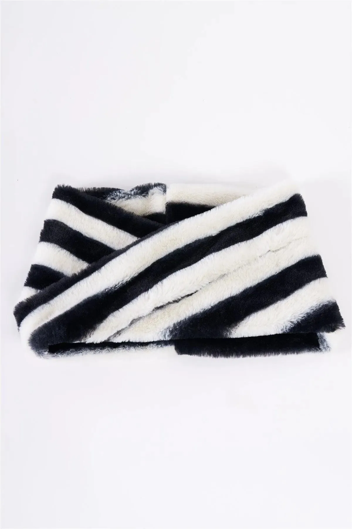 Zebra Striped Fuzzy Faux Fur Twisted Infinity Scarf