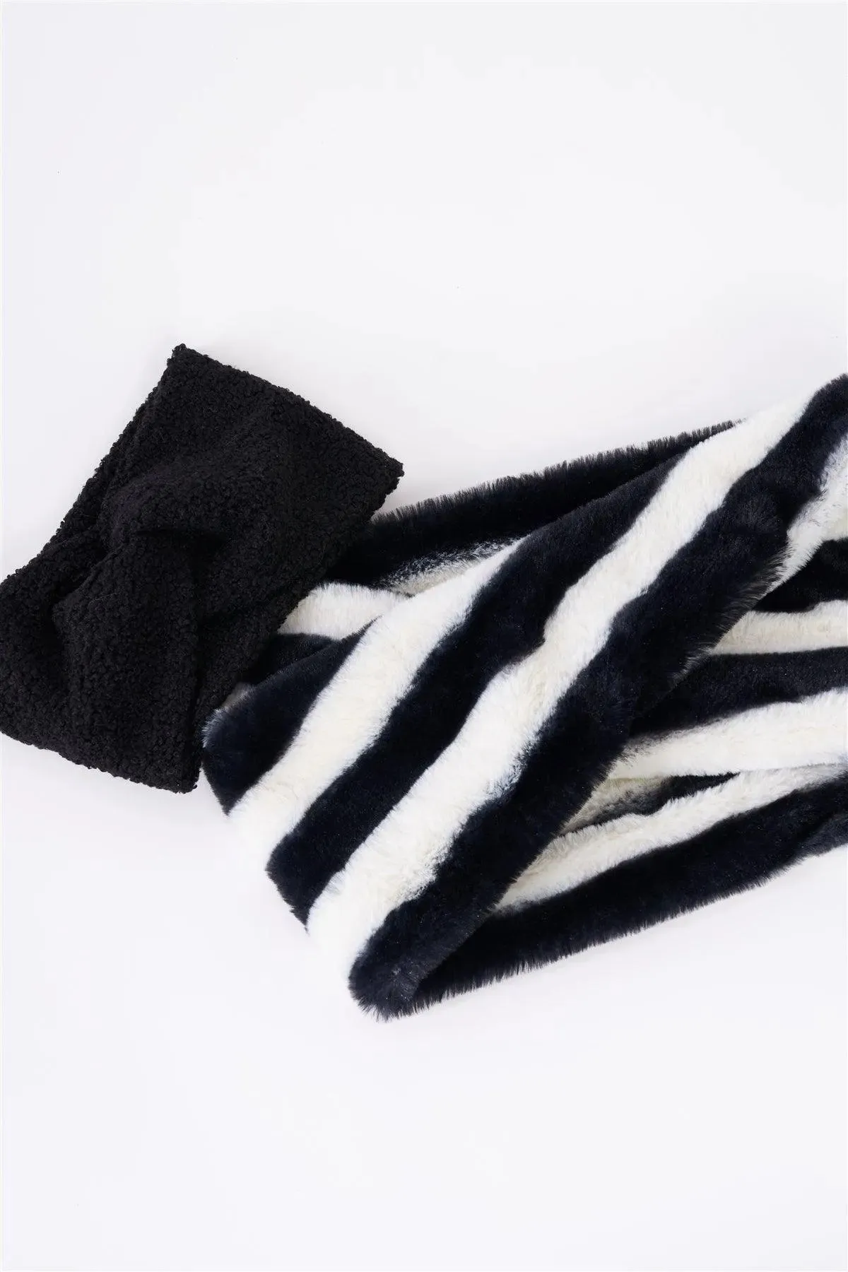 Zebra Striped Fuzzy Faux Fur Twisted Infinity Scarf