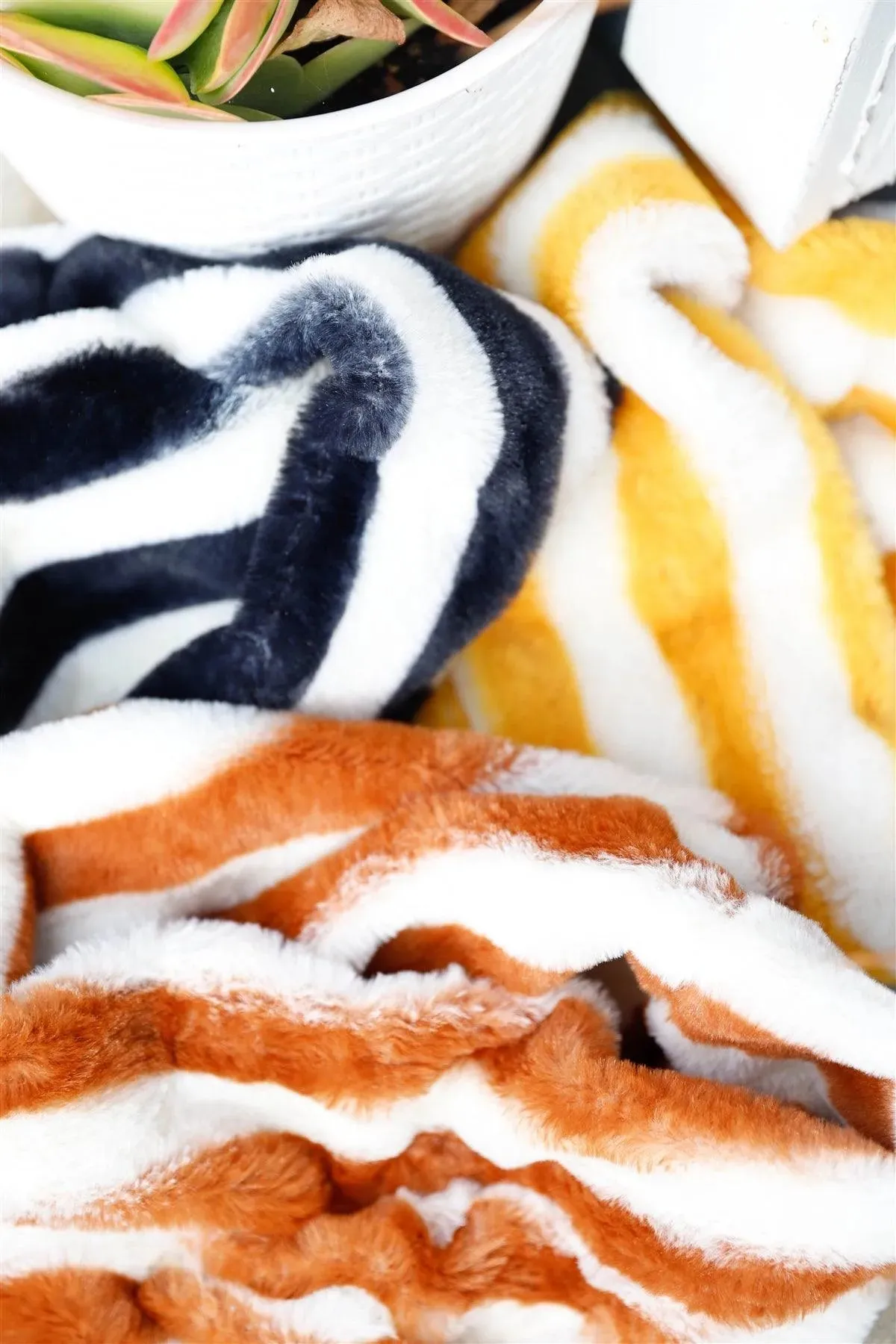 Zebra Striped Fuzzy Faux Fur Twisted Infinity Scarf